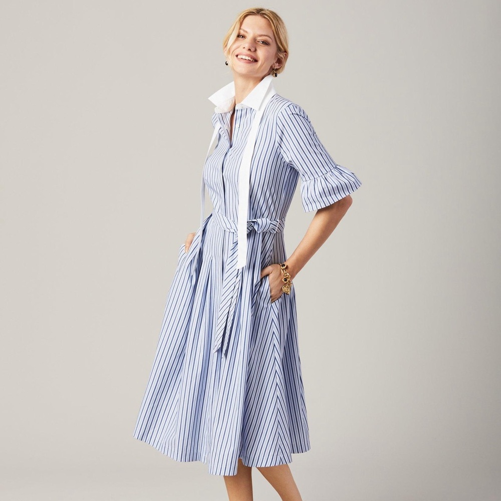 Striped Bell-Sleeve Shirt Dress